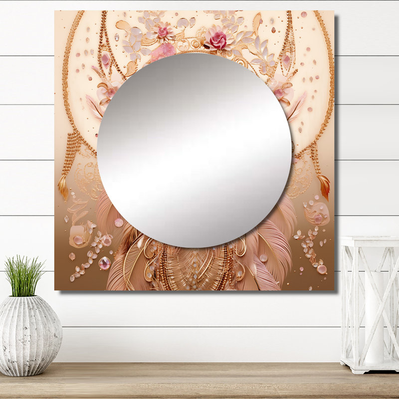 Paxston - Grand miroir carré en plumes pour décoration murale, 29 po x 29 po