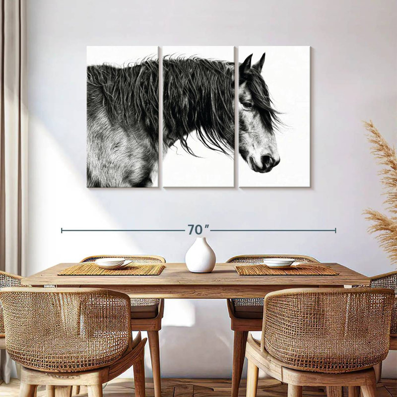 Portrait de cheval Brampt noir et blanc III, H 36 po x l 57 po