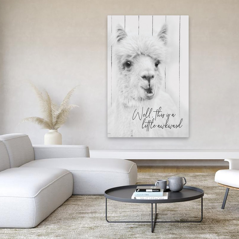 «This Is Awkward», art moderne sur fond en bois alpaga blanc, H 40 po x l 60 po