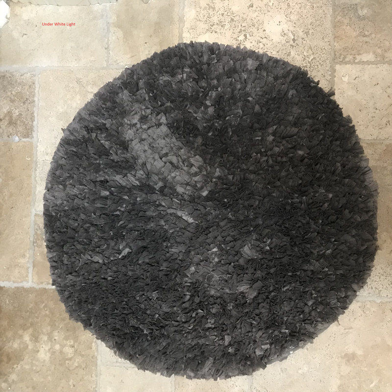 Tapis décoratif gris moyen à poils longs fabriqué à la main, Rond 3 pi