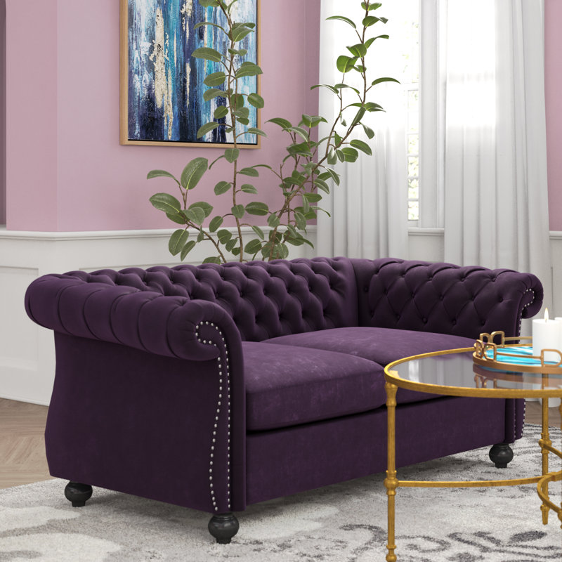 Pasillas Rolled Arm Loveseat, Navy Blue Fabric, 27.75" H x 61.75" W x 33.75" D