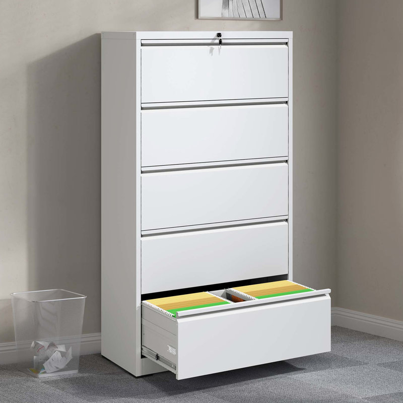 Classeur verrouillable en métal, armoire blanche à 5 tiroirs pour bureau, Blanc