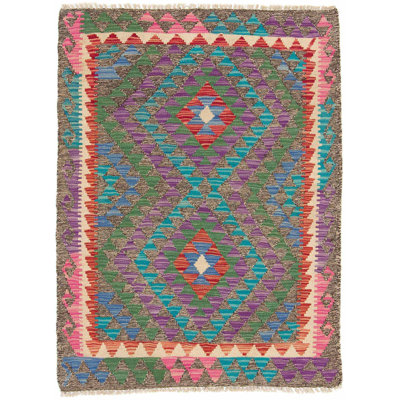 Rectangle 90 cm x 119 cm Geometric Hand Woven Kilim Area Rug