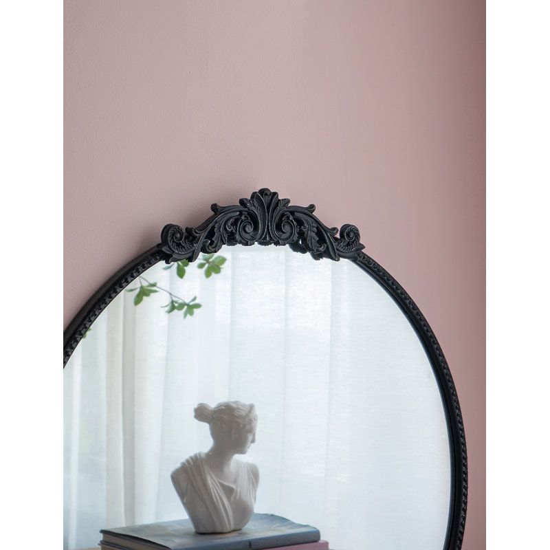Miroir rond classique avec cadre d'inspiration baroque, Noir