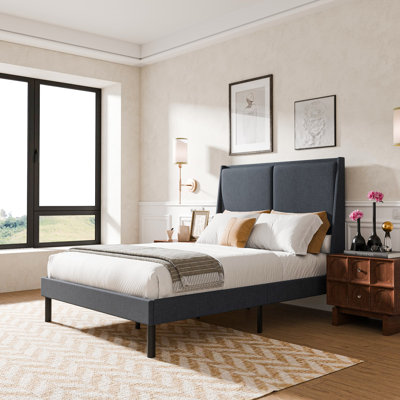 Double Backrest Platform Bed Frame With 51.2" Upholstered Headboard And Wooden Slats by Latitude Run