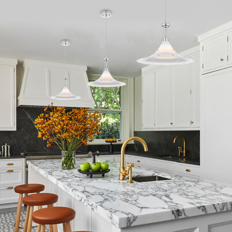 Luminaire suspendu moderne en îlot de chrome avec abat-jour en verre dégradé - hauteur réglable pour la cuisine et la salle à manger