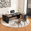 Bureau de direction en L 78 po avec rangement - Noyer moderne et espace de travail noir