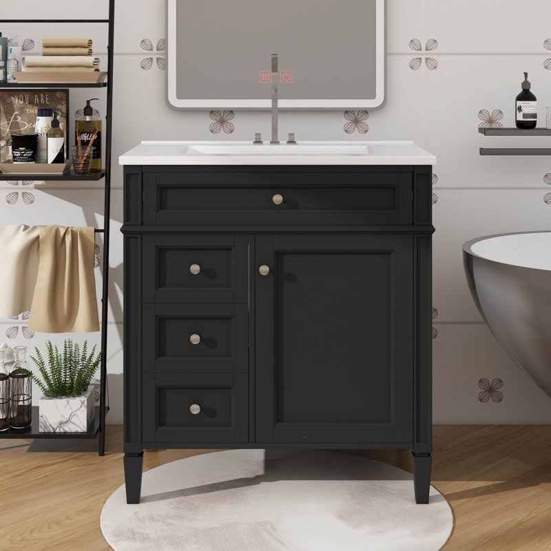 Meuble-lavabo innovant de 30 po avec lavabo, comprenant 2 tiroirs, une armoire et un tiroir supplémentaire, Black