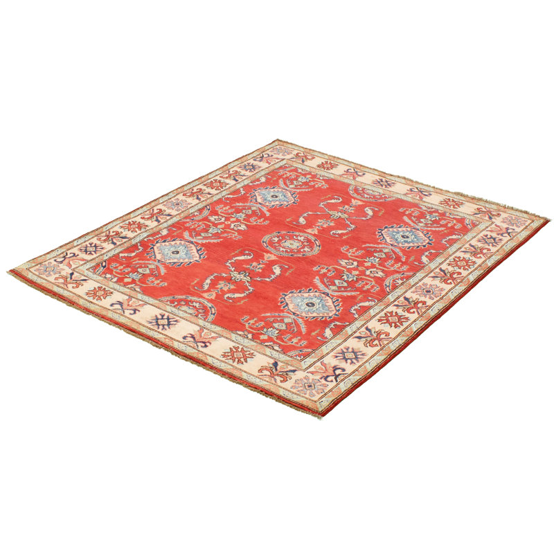 Tapis unique en laine noué à la main rouge Gazni des années 2010 de 5 pi 2 po x 6 pi 5 po Qaiden