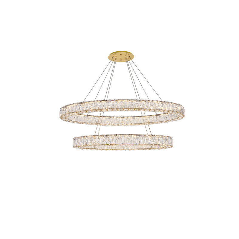 Steveson 2-Light Crystal Oval LED Chandelier, Gold, 11" H x 40" W x 18.1" D