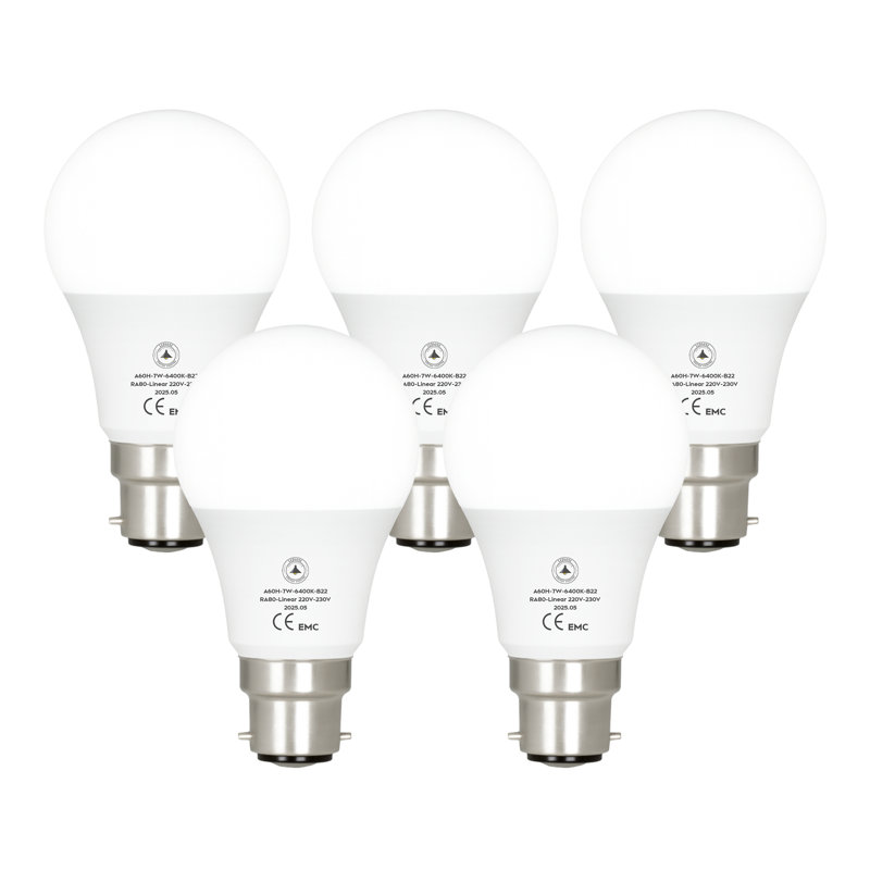 5 Pack LED B22 A60 Light Bulb 9W (100W Equivalent) Cool White 6400K Bayonet 820Lumens GLS Golf, Non-Dimmable, CRI 80 Modern Style Home Lighting Decoration Bulb