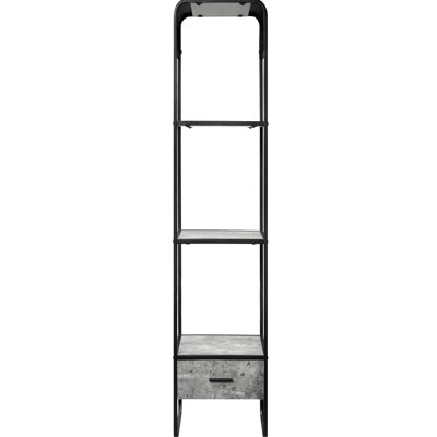 Modern Side With Concrete Grey And Black Finish, 2 Shelves, Drawer Living Room In Shelves Metal