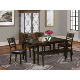 6 Piece Dining Set Contains a Rectangle Dining Room Table and 4 Faux Leather Kitchen Chairs with a Bench, Cappuccino