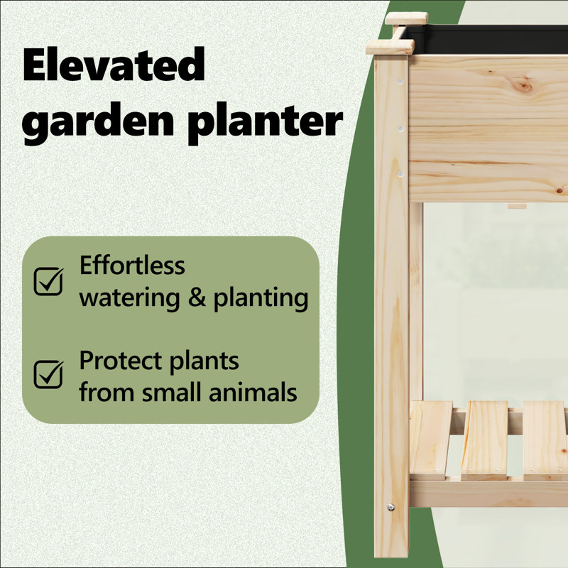 Garden Planter with Shelf Solid Fir Wood Outdoor Wooden Box Deck, 76.5cm x 45cm x 45cm