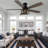 52-Inch Farmhouse Flush Mount Ceiling Fan with Light and Remote, 6 Speeds Reversible Black Caged Low Profile Ceiling Fan for Bedroom, Living Room