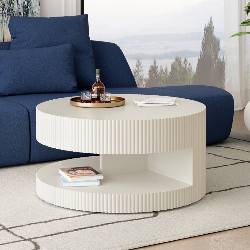 Table basse ronde de 31,5 po, table centrale moderne avec rangement, conception à rayures verticales pour une esthétique et une fonctionnalité améliorées