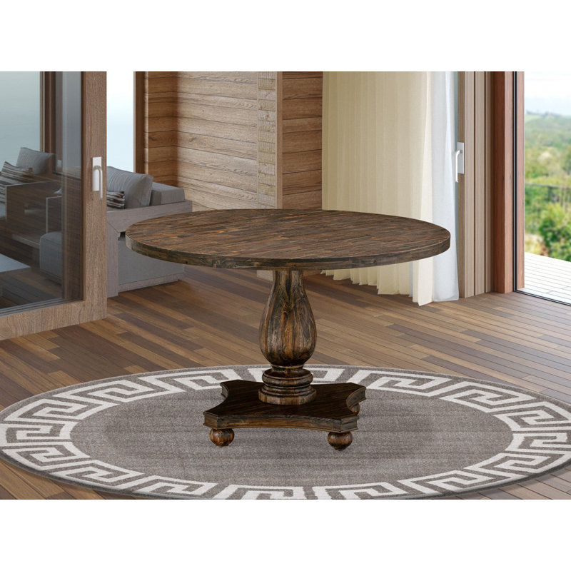 Table de salle à manger Irving Kitchen - plateau de table rond en bois avec base piédestal, Base de balustre, Jacobin patiné
