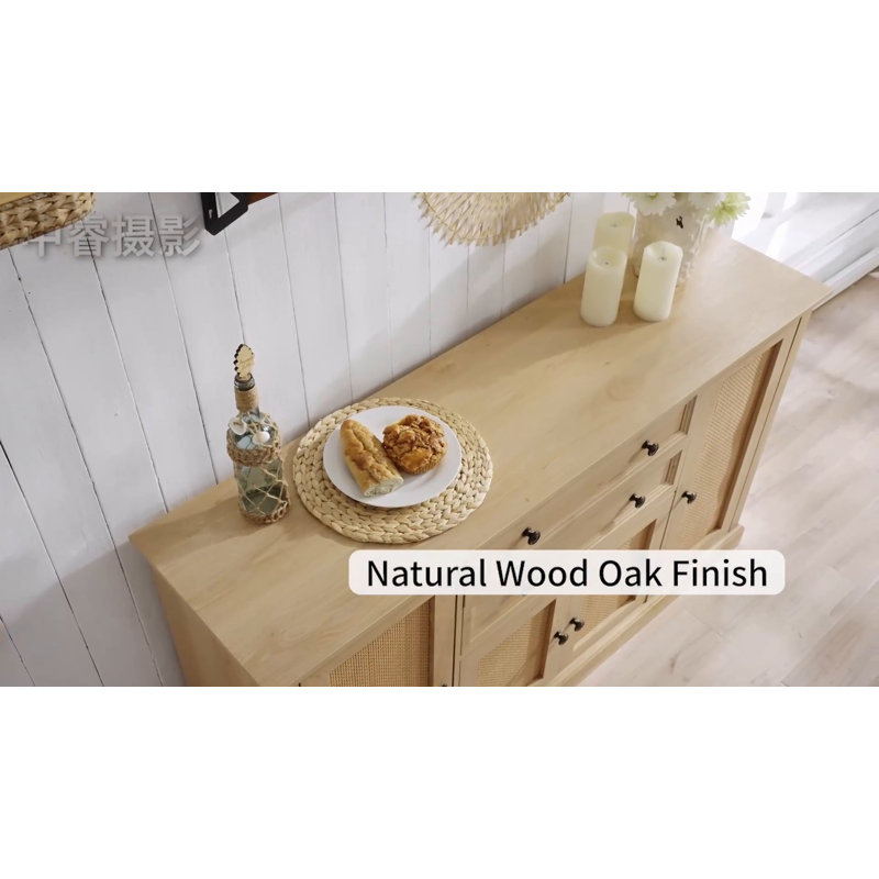 Rustic Brown 58" Wood Buffet Cabinet with Storage and Drawers
