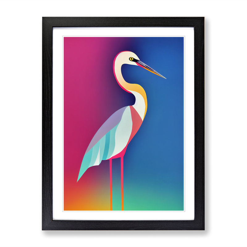 Lito Heron Bird In Abstract Vol.1 - Picture Frame Print, 34cm H x 25cm W, Walnut