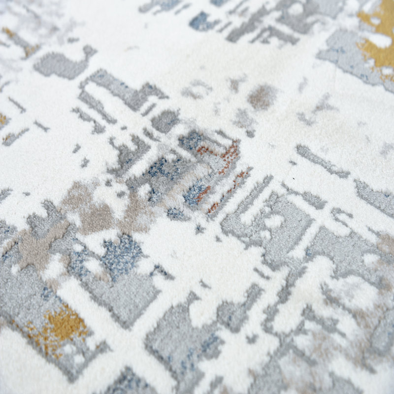 Tapis abstrait ivoire / gris, Rectangle 7 pi 8 po x 9 pi 10 po