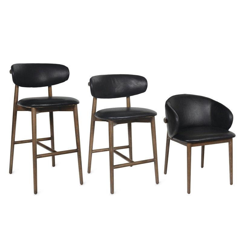 Ethan Leather Bar Stool, Black