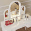 Ensemble de coiffeuse en miroir avec lumière DEL, ensemble de coiffeuse de chambre à coucher pour chambre / salle de maquillage, bureau de travail pour femme, ensemble de mobilier pour fille-256584906