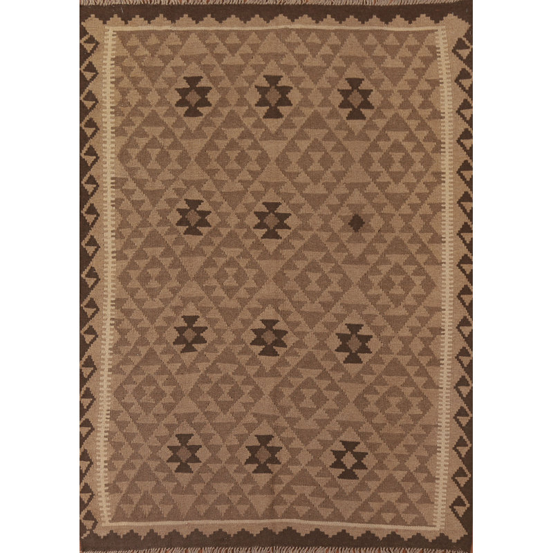 Geometric Kilim Brown Wool Area Rug 5x7