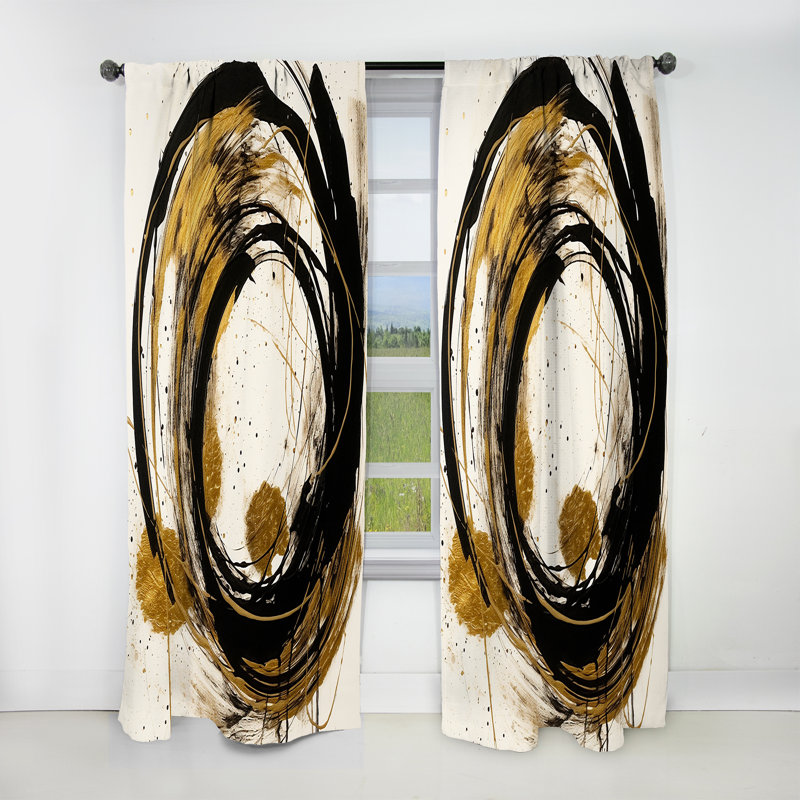 Noir et or The Art Of Chaos IV - Rideau occultant abstrait - 1 panneau, L 52 po x L 95 po