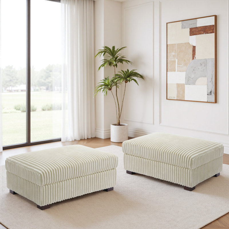 41.75cm Wide Rectangle No Pattern Footstool Ottoman, White