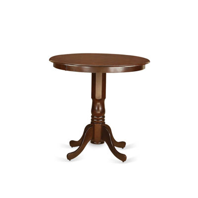 Ensemble de comptoir de cuisine 5 pièces comprenant une table de salle à manger ronde avec piédestal et 4 chaises de salle à manger en tissu de lin, acajou