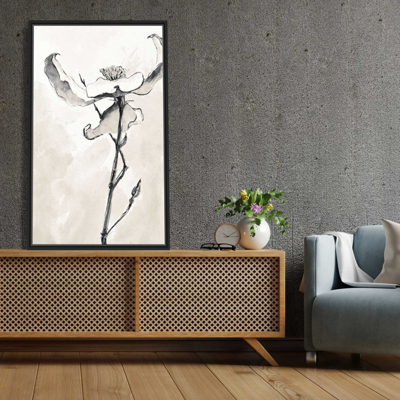 Récolte taupe solitaire Dogwood IV - peinture, L 31,5 po x H 51,5 po, Cadre noir