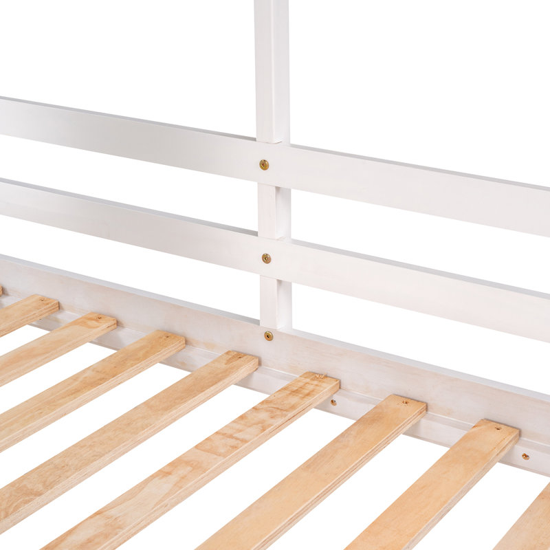 Lit simple superposé au-dessus blanc avec toit - Fenêtre et support en bois massif
