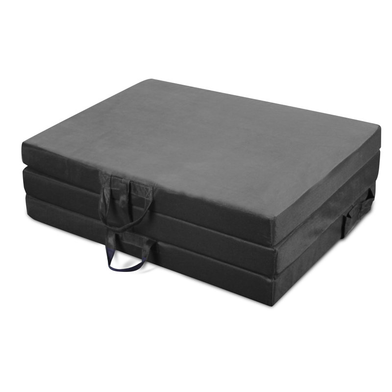 Twin Black Suede Tri-Fold Mattress with Mesh Sides