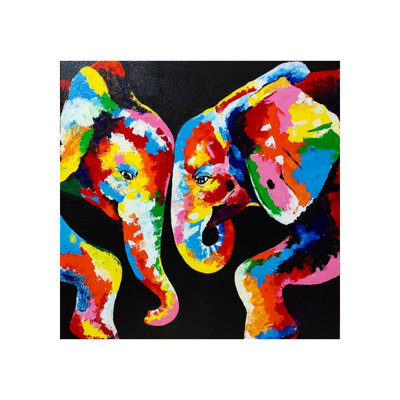 Paire d'éléphants colorés | Acrylique sur toile | Par Gulpasha