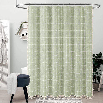 Rideau de douche Boho Farmhouse, ensemble de rideau de douche en tissu rustique en lin robuste avec pampille, hydrofuge, rideaux de douche en tissu épais de style bohémien vintage pour salle de bain, vert sauge, 72 x 72