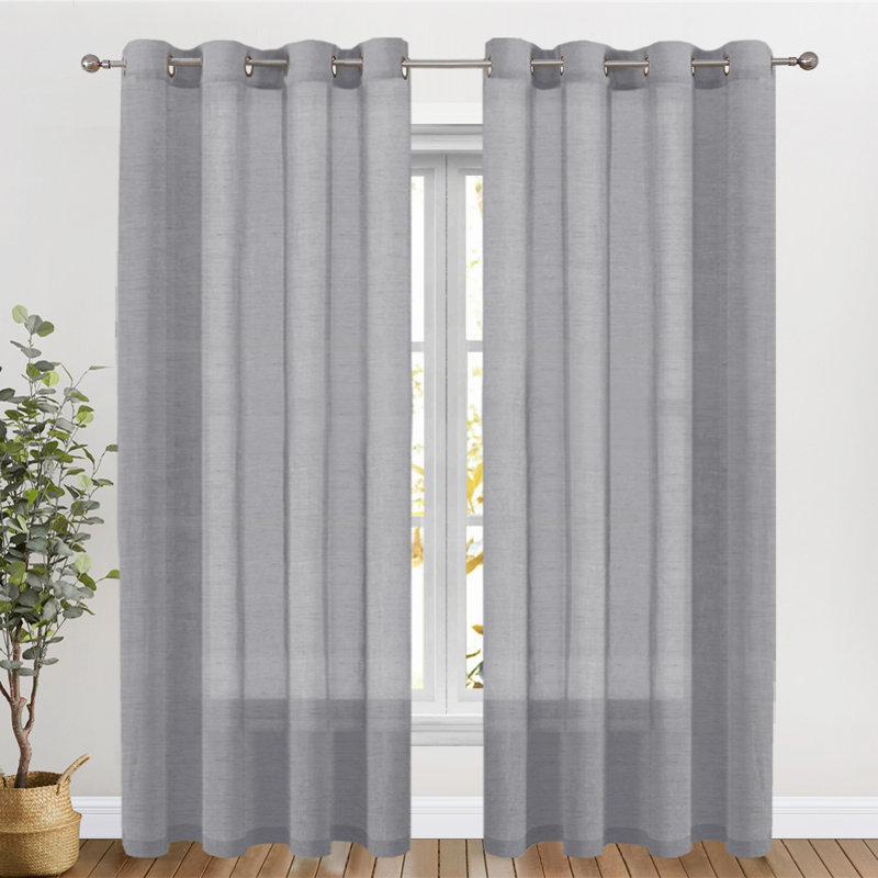 Dawan Faux Linen Semi-Sheer Grommet Curtain Panels, 52" W x 108" L, Dove