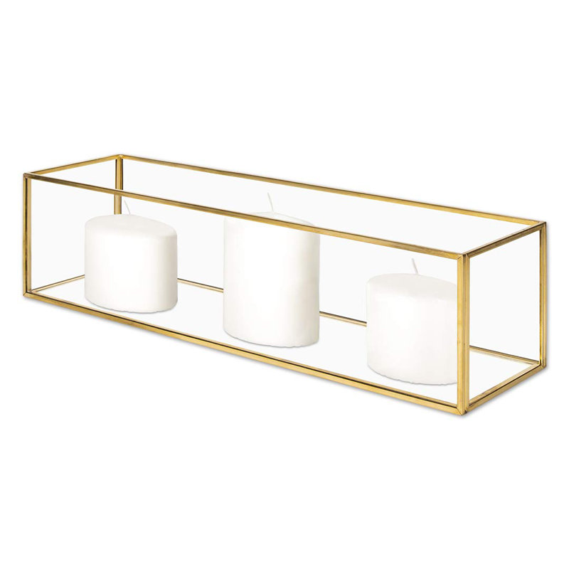 Boîte de pièce maîtresse longue en verre, H 4 po x l 16 po x P 4 po