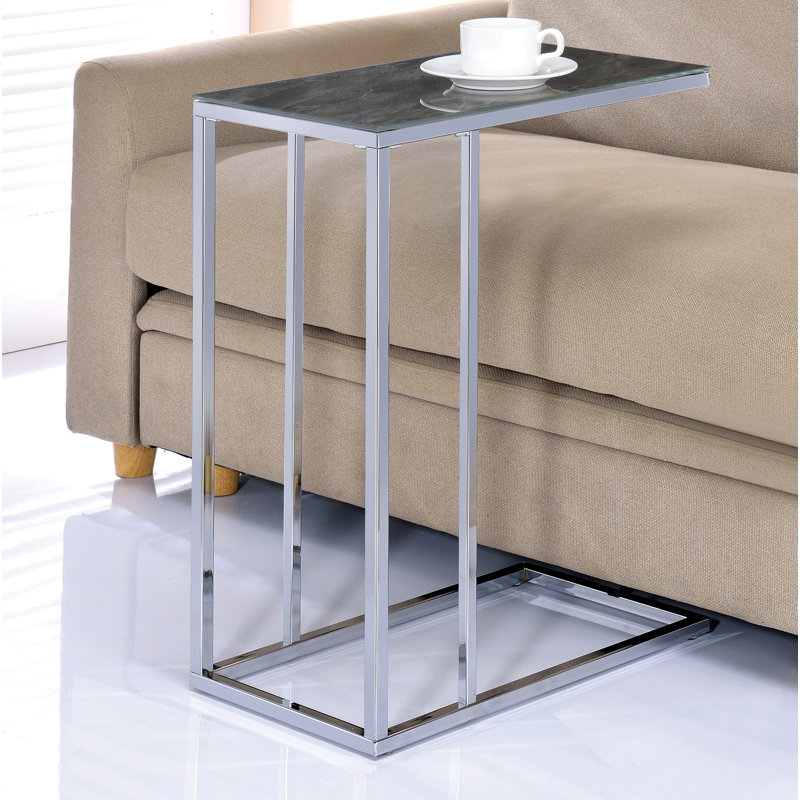 Jara Glass Top End Table, White, Chrome