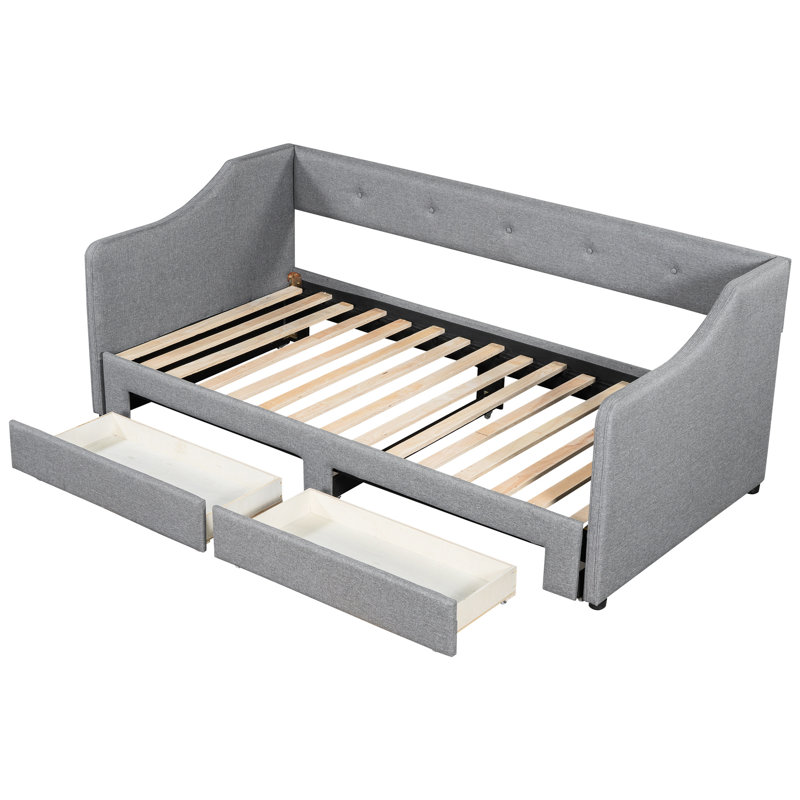 Gray Twin Xl To King Size Daybed With Two Drawers - Comfortable And Elegant Upholstered Bed For Any Room Storage, Modern Functional Bedrooms