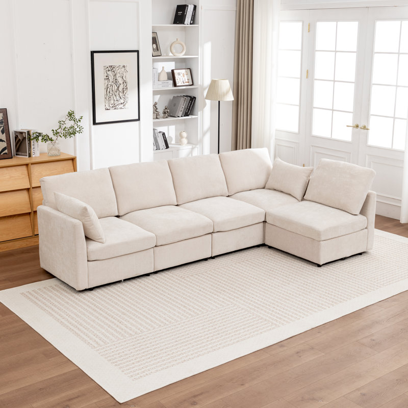 Canapé modulaire rembourré 5 pièces Miller, Beige