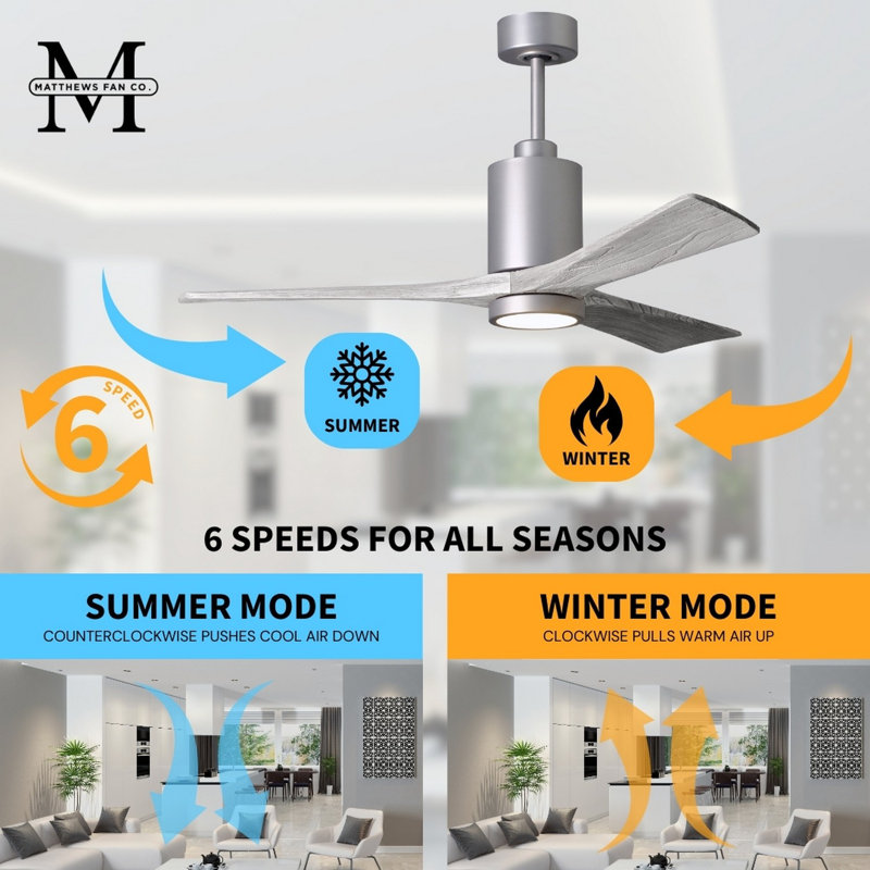 Patricia LED Downrod Ceiling Fan, Brushed Nickel, Barn Wood, 60"