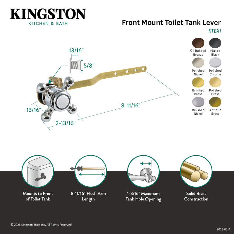 Kingston Brass Buckingham Front Mount Toilet Tank Lever, Brushed Nickel