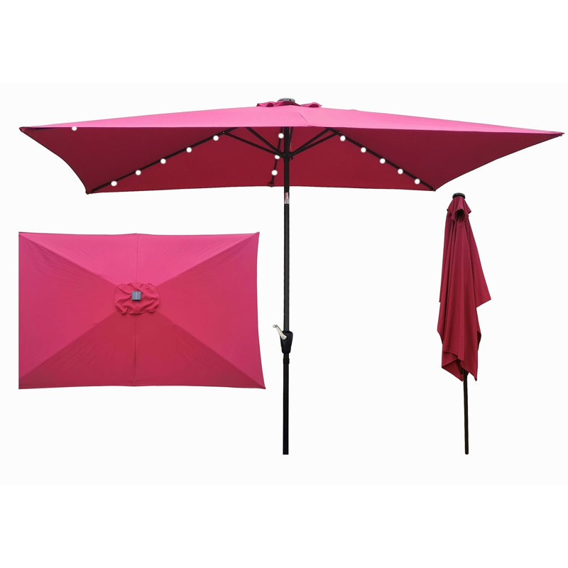 Parasol d'extérieur à DEL solaire 10 x 6,5T avec manivelle et bouton poussoir inclinable pour la cour, Bourgogne