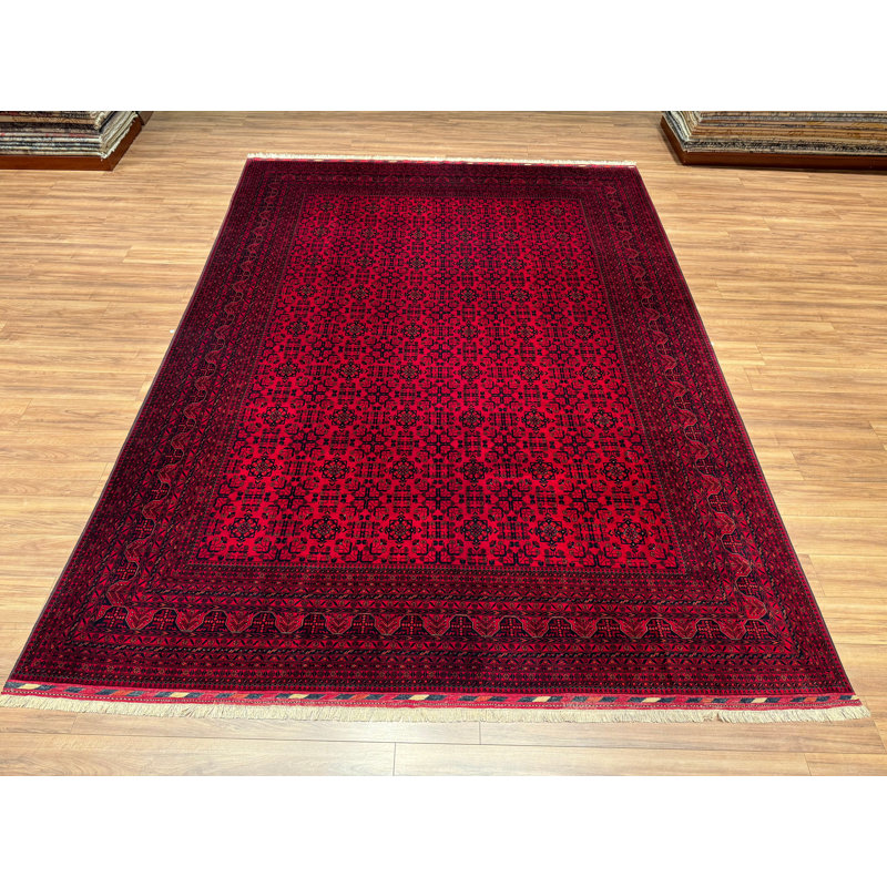 Tapis en laine et coton rouge noué à la main Original