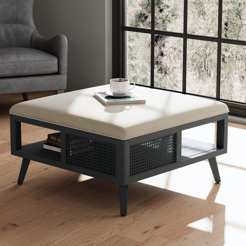 Square Rattan Coffee Table with Storage, Black