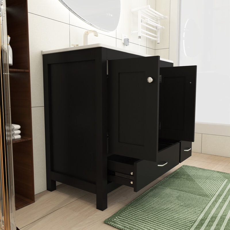 Meuble-lavabo moderne noir avec portes et tiroirs à fermeture en douceur
