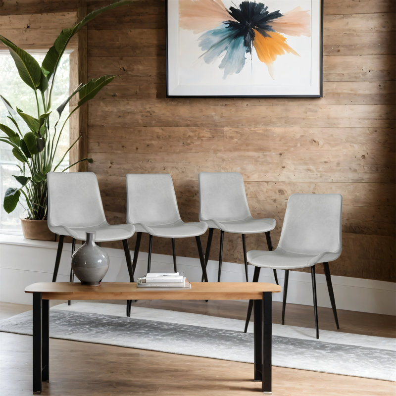 Ensemble de 4 chaises de salle à manger modernes avec sièges en cuir PU et pieds en acier au carbone noir, Gris