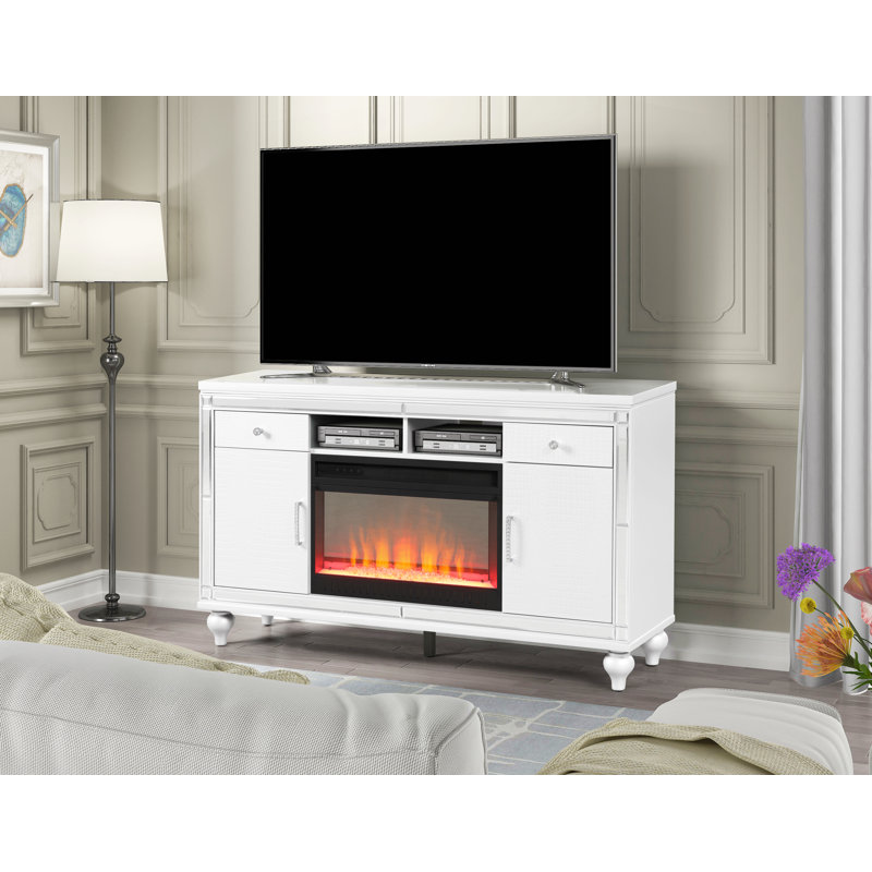 Meuble télé avec foyer électrique blanc