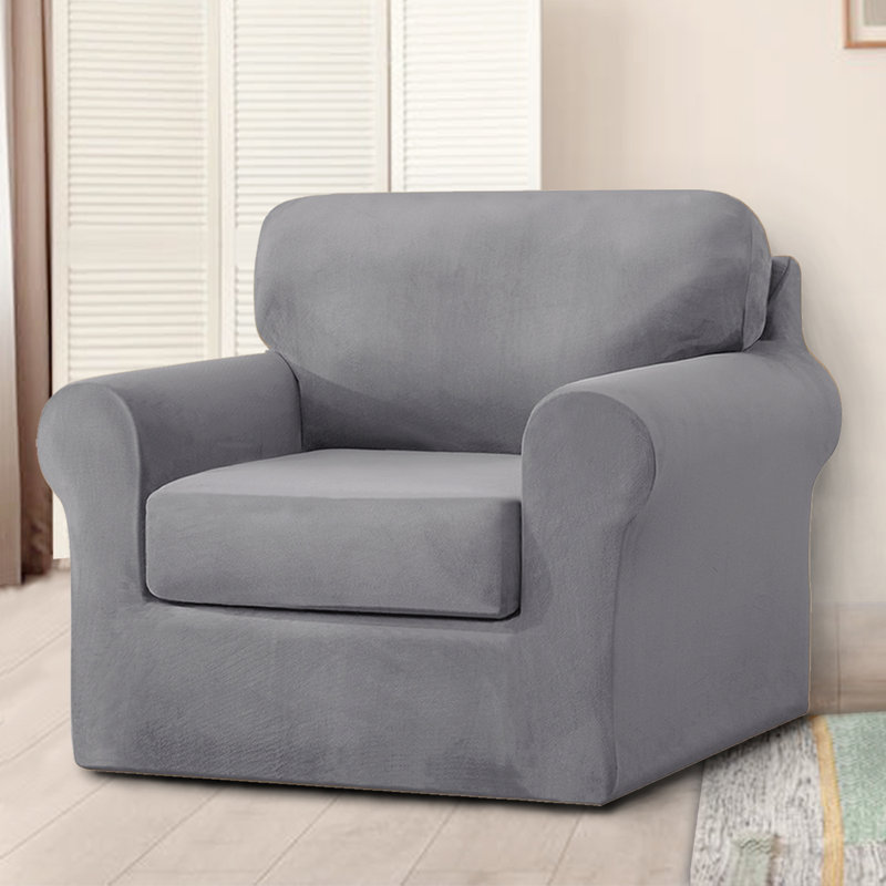 Housse pour canapé à coussins carrés/rectangulaires, Velours gris clair