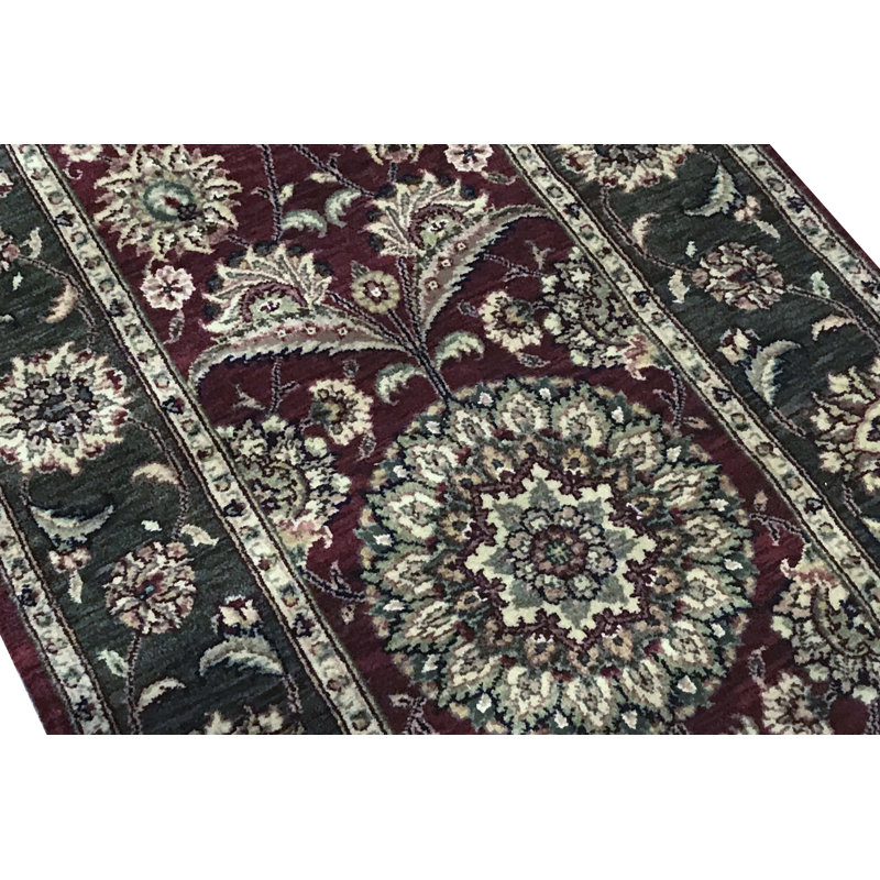 Wool Oriental Area Rug in Wine/Green/Beige/Brown